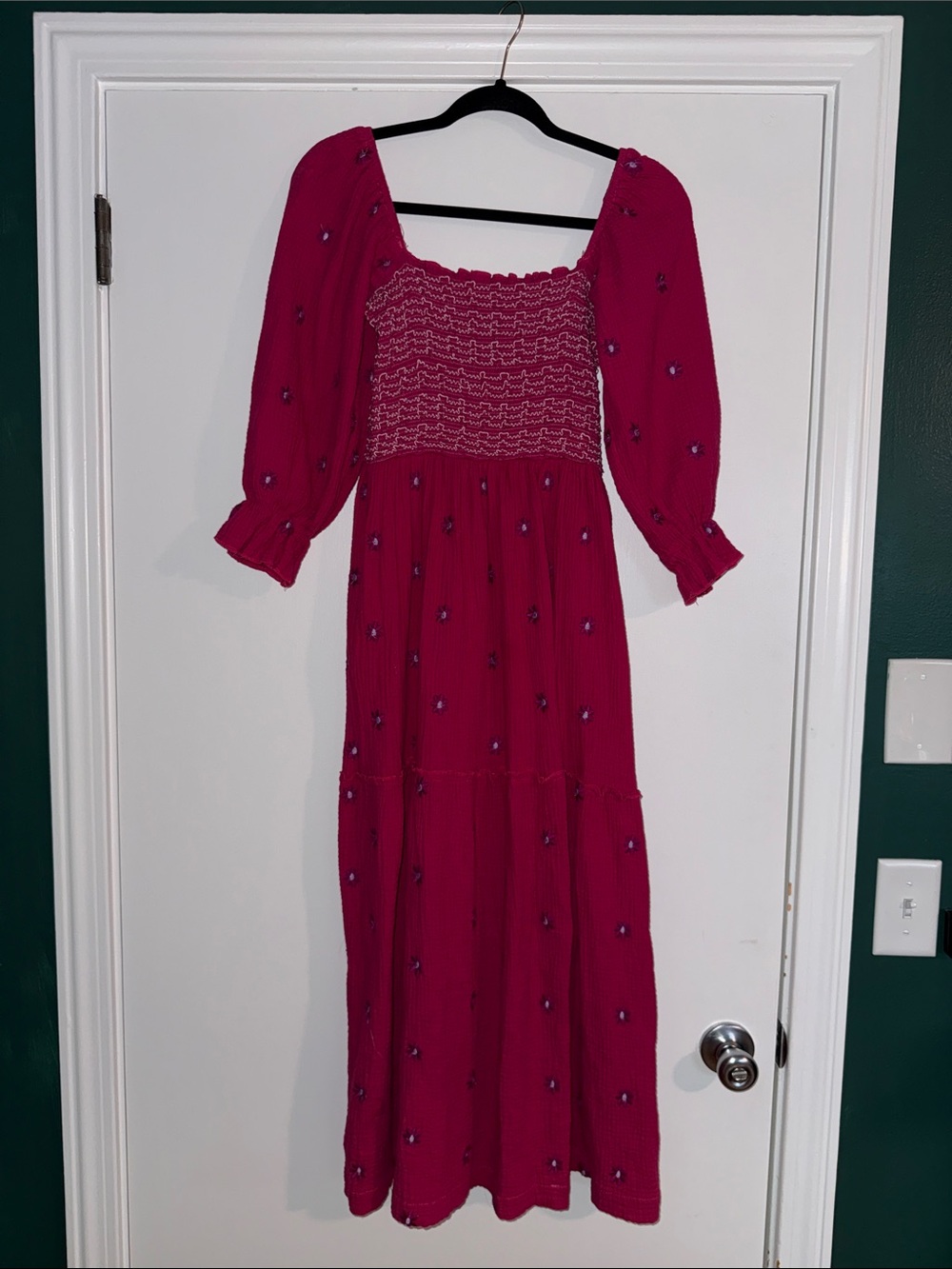 Amazon Smocked Maxi Dress in Fuchsia with Puff Sleeves